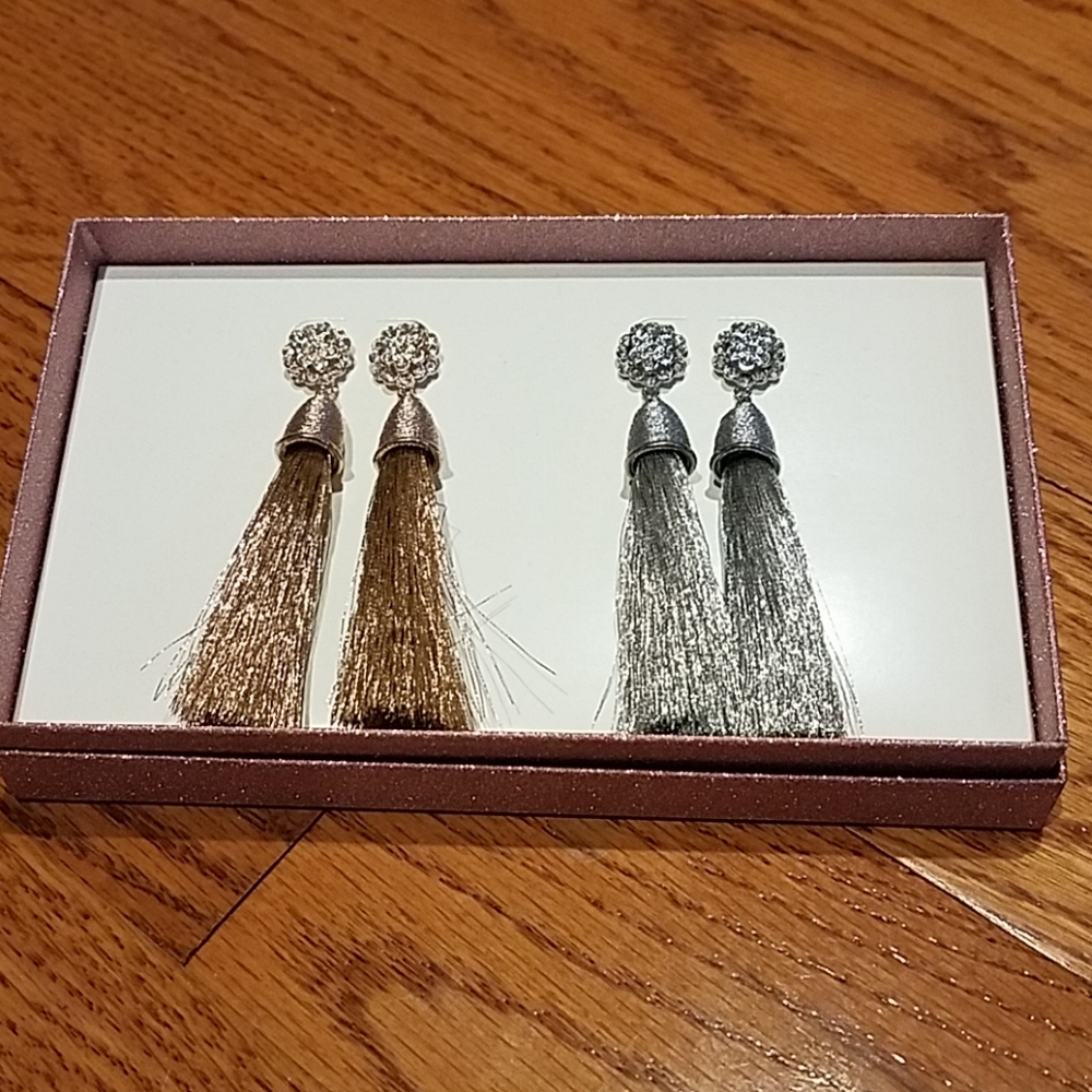 Set of Gold & Silver Studded Top Tassel Earrings
